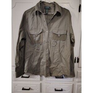 Lauren Ralph Lauren LRL Wmns Olive Cotton Twill 1967 Utility Shirt Sz Med Snaps